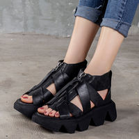 Retro platform platform shoes leather women's shoes front zipper 2020 summer new sandals cowhide G2475 - Thumbnail 2