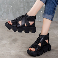 Retro platform platform shoes leather women's shoes front zipper 2020 summer new sandals cowhide G2475 - Thumbnail 3