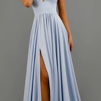 Elegant V-Neck prom dress Sleeveless Party Dress Long Evening ball Gowns sexy high slit evening dress,613 - Thumbnail 2