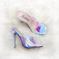 Heels Shoes Silver Square Toe High Heel Sandals Women Slippers large size 43 G2822 - Thumbnail 6