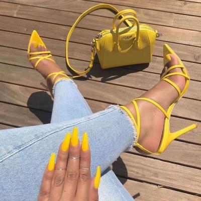 Explosive style sandals pointed toe cross strap stiletto high heels large size 43 women's shoes f6752