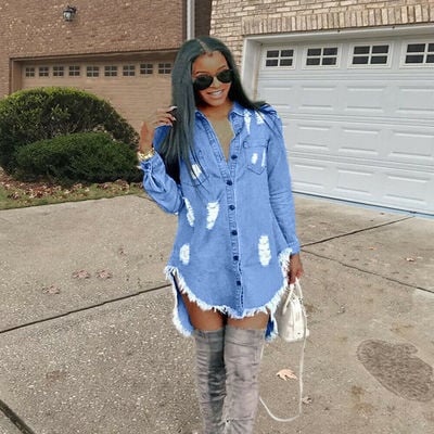 Denim top dress-tde - Thumbnail 5