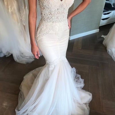 Mermaid wedding dresses bridal gown with appliques lace - Thumbnail 4