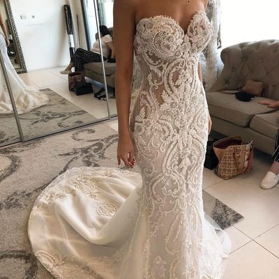 Luxurious mermaid wedding dresses bridal gown with appliques lace - Thumbnail 5