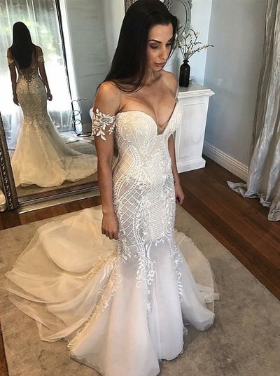 Off the Shoulder Mermaid Wedding Dresses Bridal Gown with Appliques