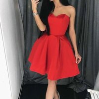 Simple A-Line Sweetheart Red Satin Short Homecoming Dress Under 100 - Thumbnail 1