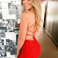 Bodycon Red Spaghetti Straps Sequins Tight Homecoming Dresses, 2021 Sparkly Hoco Dresses - Thumbnail 1