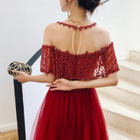 High quality burgundy beads long prom gown formal dress - Thumbnail 2
