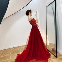 High quality burgundy beads long prom gown formal dress - Thumbnail 3