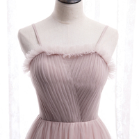 Pink tulle long prom dress simple evening dress - Thumbnail 1