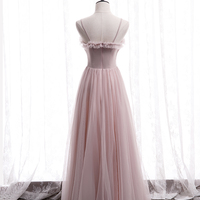 Pink tulle long prom dress simple evening dress - Thumbnail 3