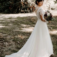 Cheap A-line Bateau Long Sleeve Rustic Lace Wedding Dresses - Thumbnail 1