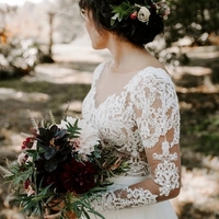 Cheap A-line Bateau Long Sleeve Rustic Lace Wedding Dresses - Thumbnail 3