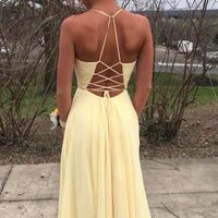 Simple A Line V Neck Split Light Blue Chiffon Prom Dresses, Evening Party Dresses - Thumbnail 1