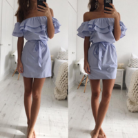 Design Sexy Sleeveless Striped Dress - Thumbnail 1