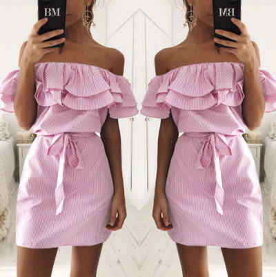 Design Sexy Sleeveless Striped Dress