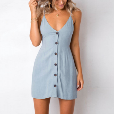 Sexy sling solid color open back bow dress - Thumbnail 4