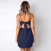 Sexy Sling Solid Color Open Back Bow Dress - Thumbnail 3