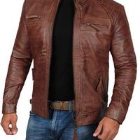 Brown Leather Jacket Cafe Racer Real Lambskin Leather Distressed Biker Jacket  - Thumbnail 1
