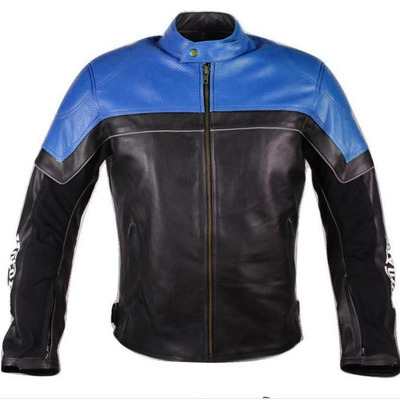 Handmade blue black men's moto art racing pro perforated biker leather jacket - Thumbnail 3