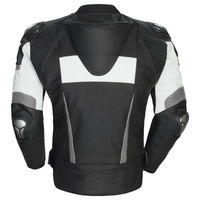 Men Black White Motorcycle Gray Lines Real Leather Safety Pads jacket Speed Hump - Thumbnail 1