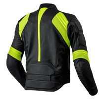 Men Black Yellow Cont Motorcycle Front Zipper Genuine Leather Safety Pads jacket - Thumbnail 1