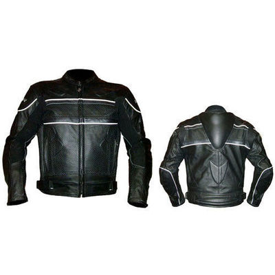 Men's missile style jacket black leather motorcycle sport racer motorbike zip up - Thumbnail 2