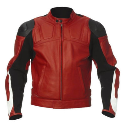 Men's motorcycle jackets black red leather racing biker protective sports zipper - Thumbnail 3