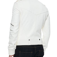 MENS WHITE LEATHER JACKET, MEN BIKER LEATHER JACKET - Thumbnail 1