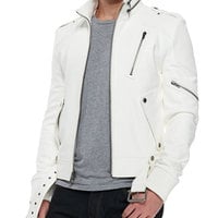 MENS WHITE LEATHER JACKET, MEN BIKER LEATHER JACKET - Thumbnail 3