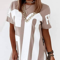 Letter Print Dip Hem T-Shirt Dress - Thumbnail 2