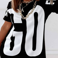 Letter Print Dip Hem T-Shirt Dress - Thumbnail 3