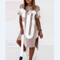 Letter Print Dip Hem T-Shirt Dress - Thumbnail 1