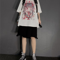 Cute Japanese Girl Punk Goth Print Oversized Short Sleeve Shirt Tee T-shirt E-Girl Kawaii Korean Japanese Harajuku Retro Streetwear Aesthetic - Thumbnail 6