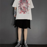 Cute Japanese Girl Punk Goth Print Oversized Short Sleeve Shirt Tee T-shirt E-Girl Kawaii Korean Japanese Harajuku Retro Streetwear Aesthetic - Thumbnail 7