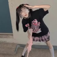 Cute Japanese Girl Punk Goth Print Oversized Short Sleeve Shirt Tee T-shirt E-Girl Kawaii Korean Japanese Harajuku Retro Streetwear Aesthetic - Thumbnail 9