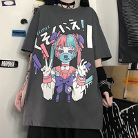 Cute Japanese Girl Punk Goth Print Oversized Short Sleeve Shirt Tee T-shirt E-Girl Kawaii Korean Japanese Harajuku Retro Streetwear Aesthetic - Thumbnail 1