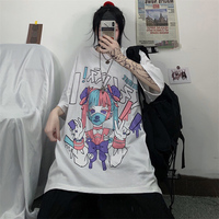 Cute Japanese Girl Punk Goth Print Oversized Short Sleeve Shirt Tee T-shirt E-Girl Kawaii Korean Japanese Harajuku Retro Streetwear Aesthetic - Thumbnail 3