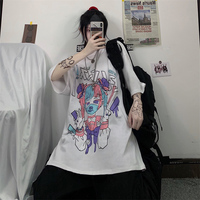 Cute Japanese Girl Punk Goth Print Oversized Short Sleeve Shirt Tee T-shirt E-Girl Kawaii Korean Japanese Harajuku Retro Streetwear Aesthetic - Thumbnail 4