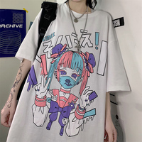 Cute Japanese Girl Punk Goth Print Oversized Short Sleeve Shirt Tee T-shirt E-Girl Kawaii Korean Japanese Harajuku Retro Streetwear Aesthetic - Thumbnail 5
