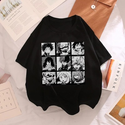 Cute Japanese Anime Print Oversized Short Sleeve Shirt 