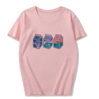 Cute Pink Milkshakes Drink Summer Pastel Print Short Sleeve Shirt Tee T-shirt E-Girl Kawaii Korean Japanese Harajuku Retro Streetwear Aesthetic - Thumbnail 1