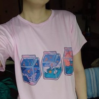 Cute Pink Milkshakes Drink Summer Pastel Print Short Sleeve Shirt Tee T-shirt E-Girl Kawaii Korean Japanese Harajuku Retro Streetwear Aesthetic - Thumbnail 7