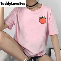 Cute Pink Peach Milk Carton Pastel Print Short Sleeve Shirt Tee T-shirt E-Girl Kawaii Korean Japanese Harajuku Retro Streetwear Aesthetic - Thumbnail 1