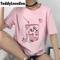 Cute Pink Peach Milk Carton Pastel Print Short Sleeve Shirt Tee T-shirt E-Girl Kawaii Korean Japanese Harajuku Retro Streetwear Aesthetic - Thumbnail 2