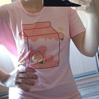 Cute Pink Peach Milk Carton Pastel Print Short Sleeve Shirt Tee T-shirt E-Girl Kawaii Korean Japanese Harajuku Retro Streetwear Aesthetic - Thumbnail 5