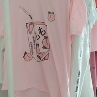 Cute Pink Peach Milk Carton Pastel Print Short Sleeve Shirt Tee T-shirt E-Girl Kawaii Korean Japanese Harajuku Retro Streetwear Aesthetic - Thumbnail 7