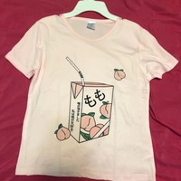 Cute Pink Peach Milk Carton Pastel Print Short Sleeve Shirt Tee T-shirt E-Girl Kawaii Korean Japanese Harajuku Retro Streetwear Aesthetic - Thumbnail 8