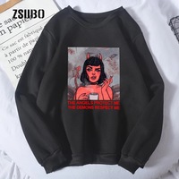 Cute Angel Demon Girl Print Sweater Pullover Hoodie Long Sleeve Top Shirt Sweatshirt E-Girl Kawaii Korean Japanese Harajuku Retro Streetwear Aesthetic - Thumbnail 1