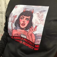 Cute Angel Demon Girl Print Sweater Pullover Hoodie Long Sleeve Top Shirt Sweatshirt E-Girl Kawaii Korean Japanese Harajuku Retro Streetwear Aesthetic - Thumbnail 8
